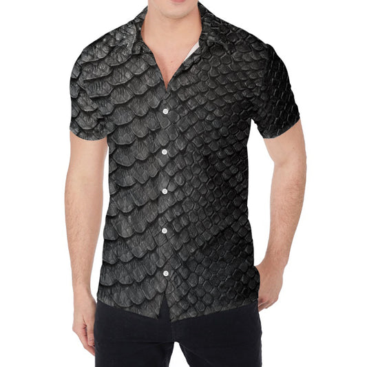 Black Snakeskin Print Men's Shirt
