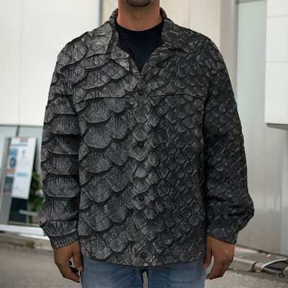 Black Snakeskin Print Men's Shirt Jacket
