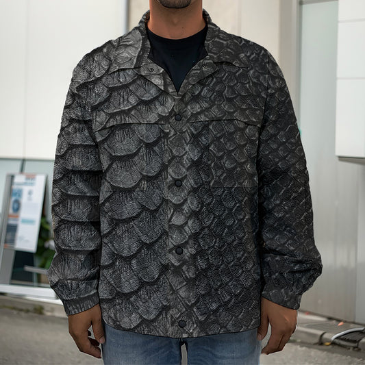 Black Snakeskin Print Men's Shirt Jacket