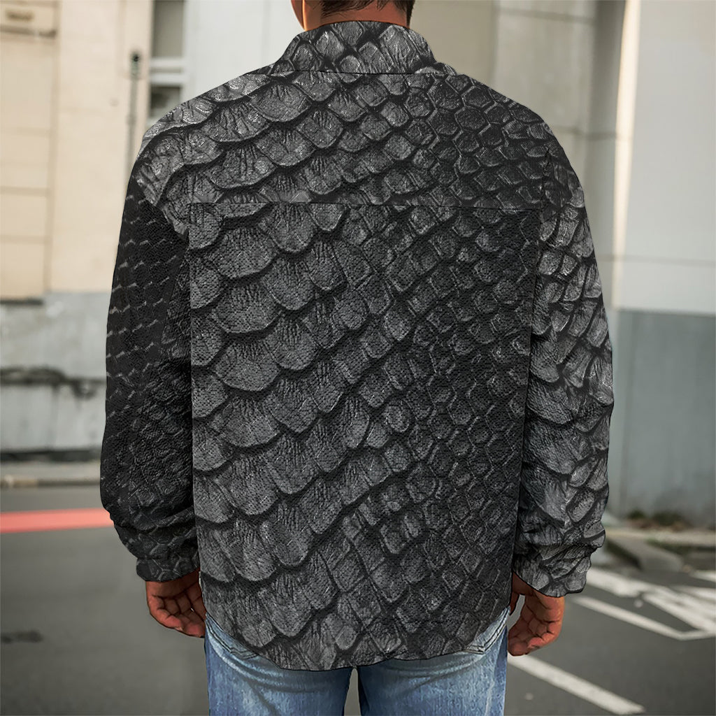 Black Snakeskin Print Men's Shirt Jacket