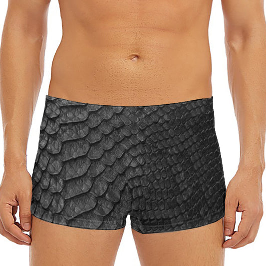 Black Snakeskin Print Men's Short Boxer Briefs