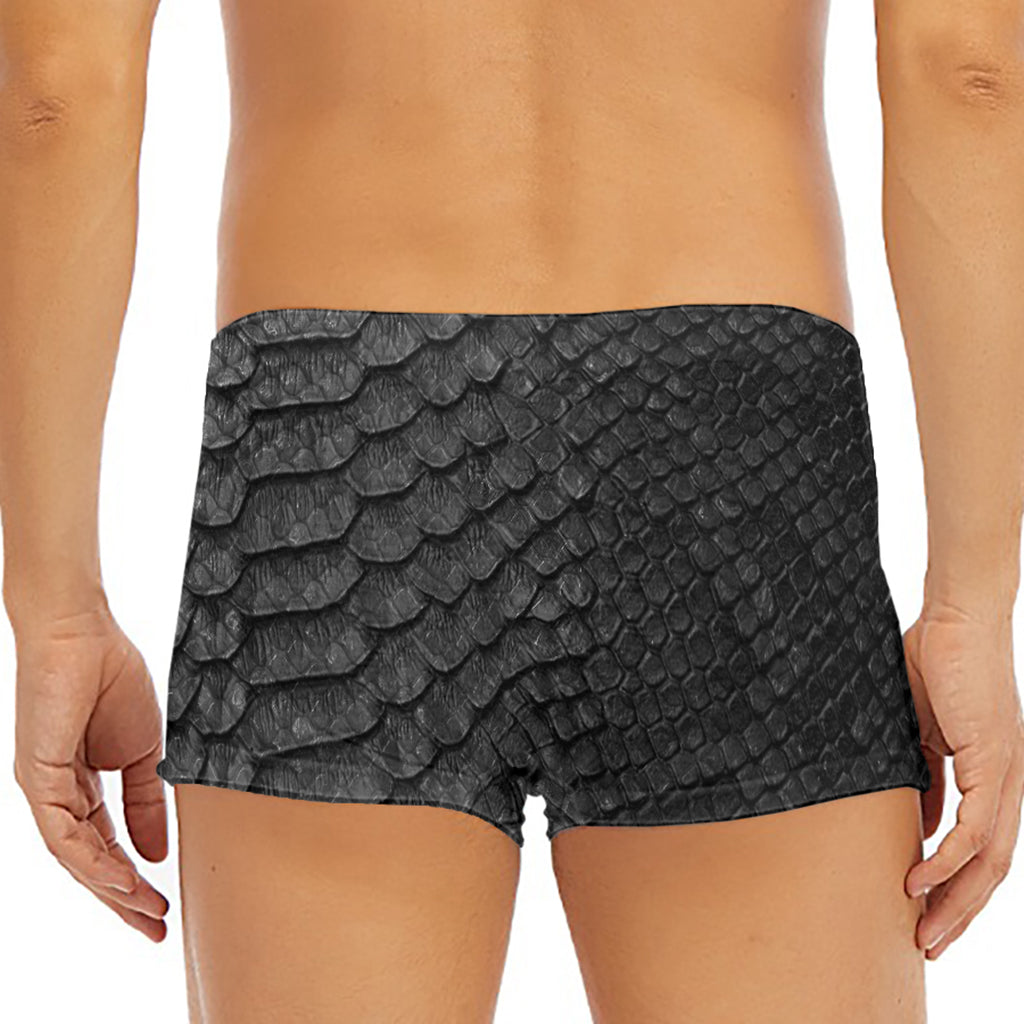Black Snakeskin Print Men's Short Boxer Briefs