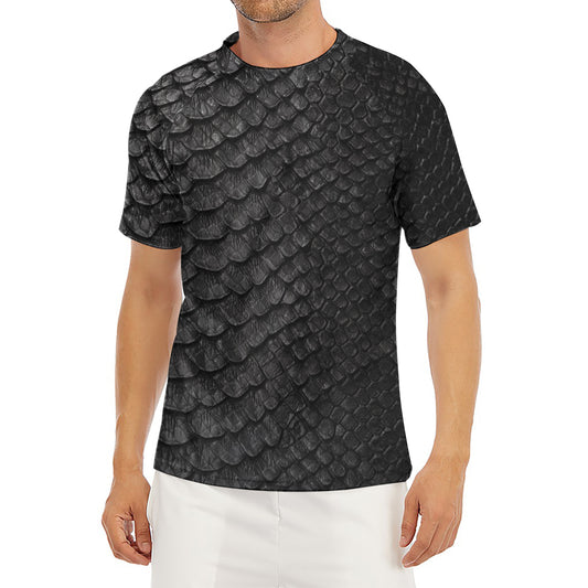 Black Snakeskin Print Men's Short Sleeve Rash Guard