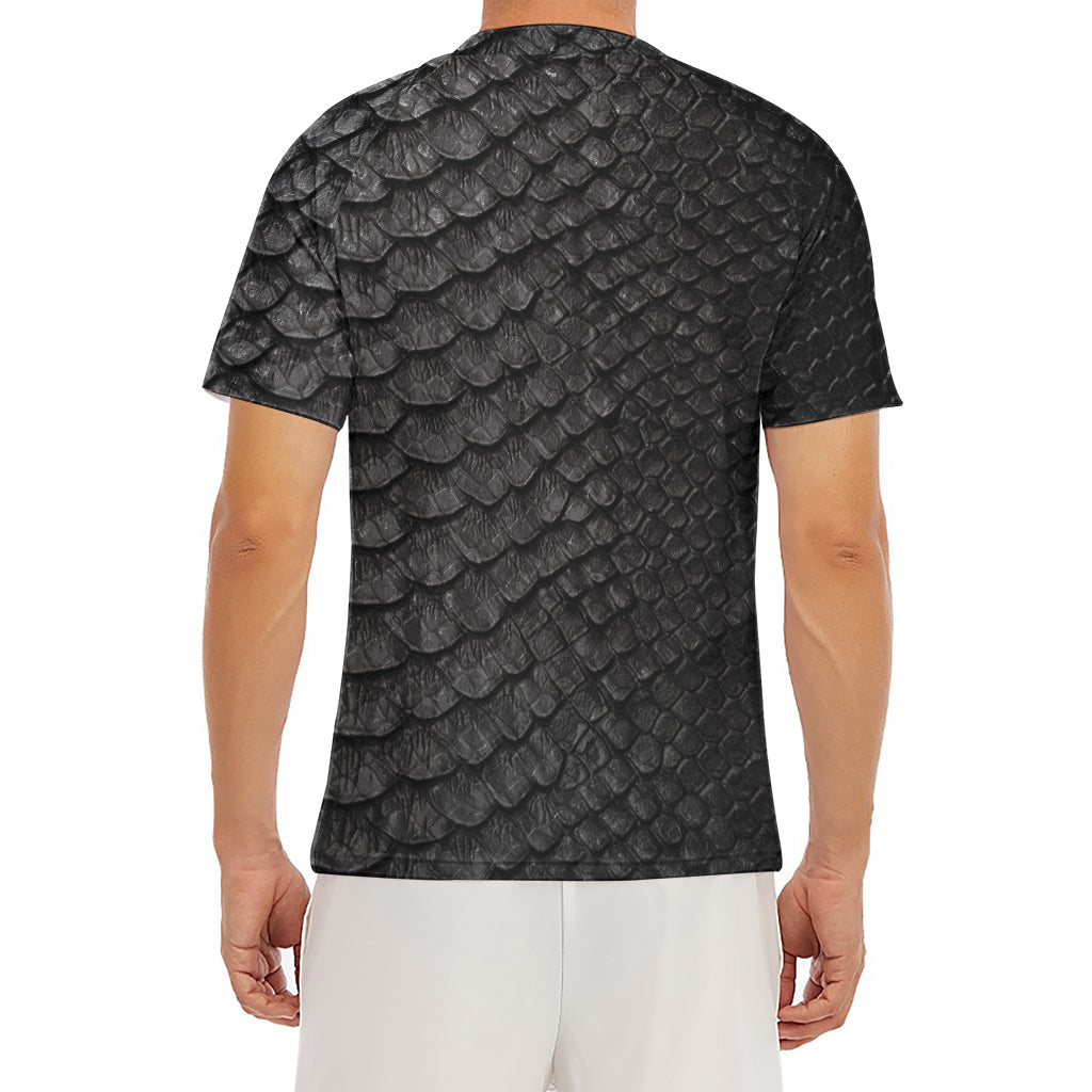 Black Snakeskin Print Men's Short Sleeve Rash Guard
