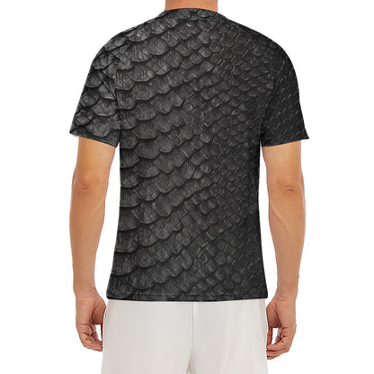 Black Snakeskin Print Men's Short Sleeve Rash Guard