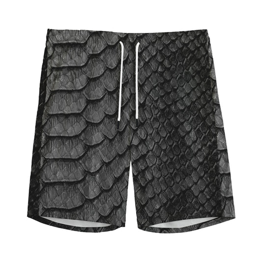 Black Snakeskin Print Men's Sports Shorts