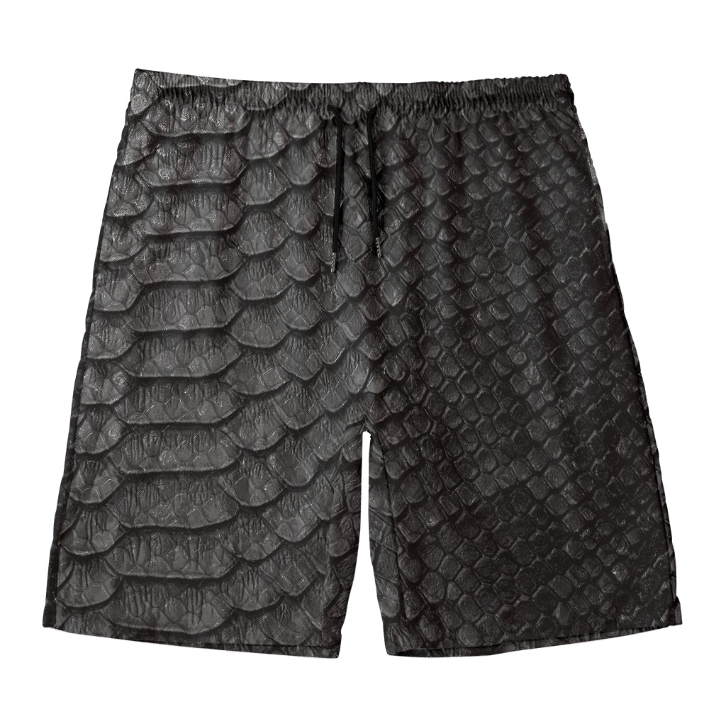 Black Snakeskin Print Men's Swim Trunks