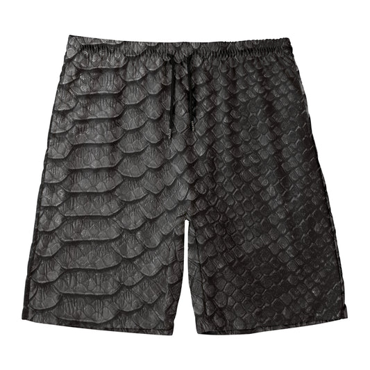 Black Snakeskin Print Men's Swim Trunks