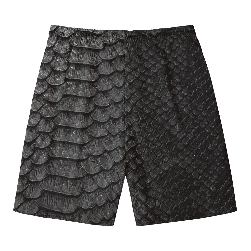 Black Snakeskin Print Men's Swim Trunks