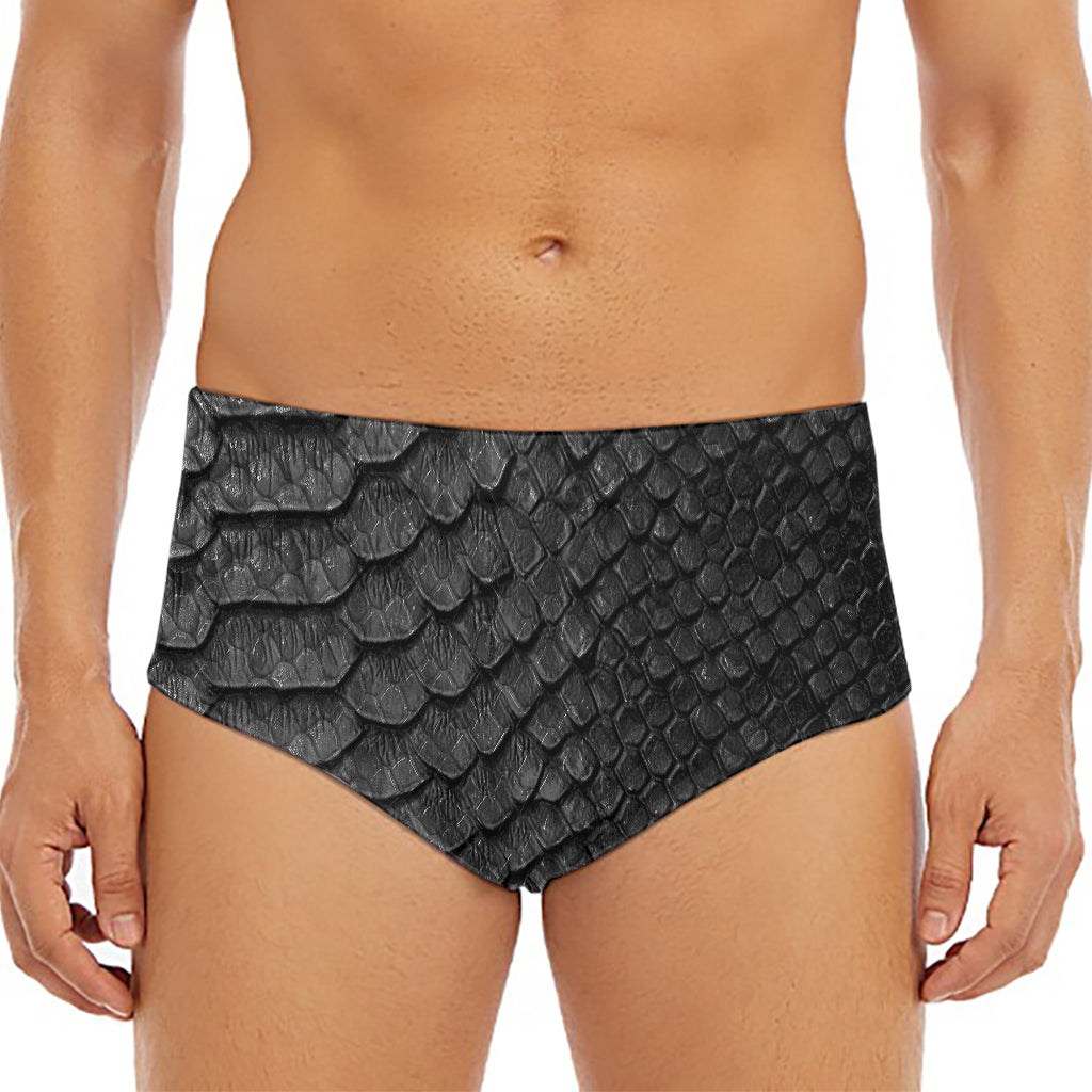 Black Snakeskin Print Men's Triangle Swim Briefs
