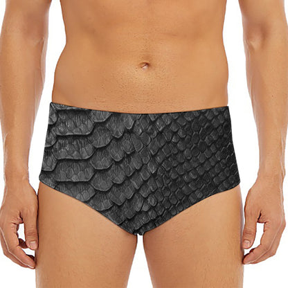 Black Snakeskin Print Men's Triangle Swim Briefs