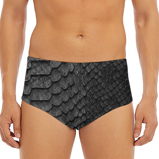 Black Snakeskin Print Men's Triangle Swim Briefs