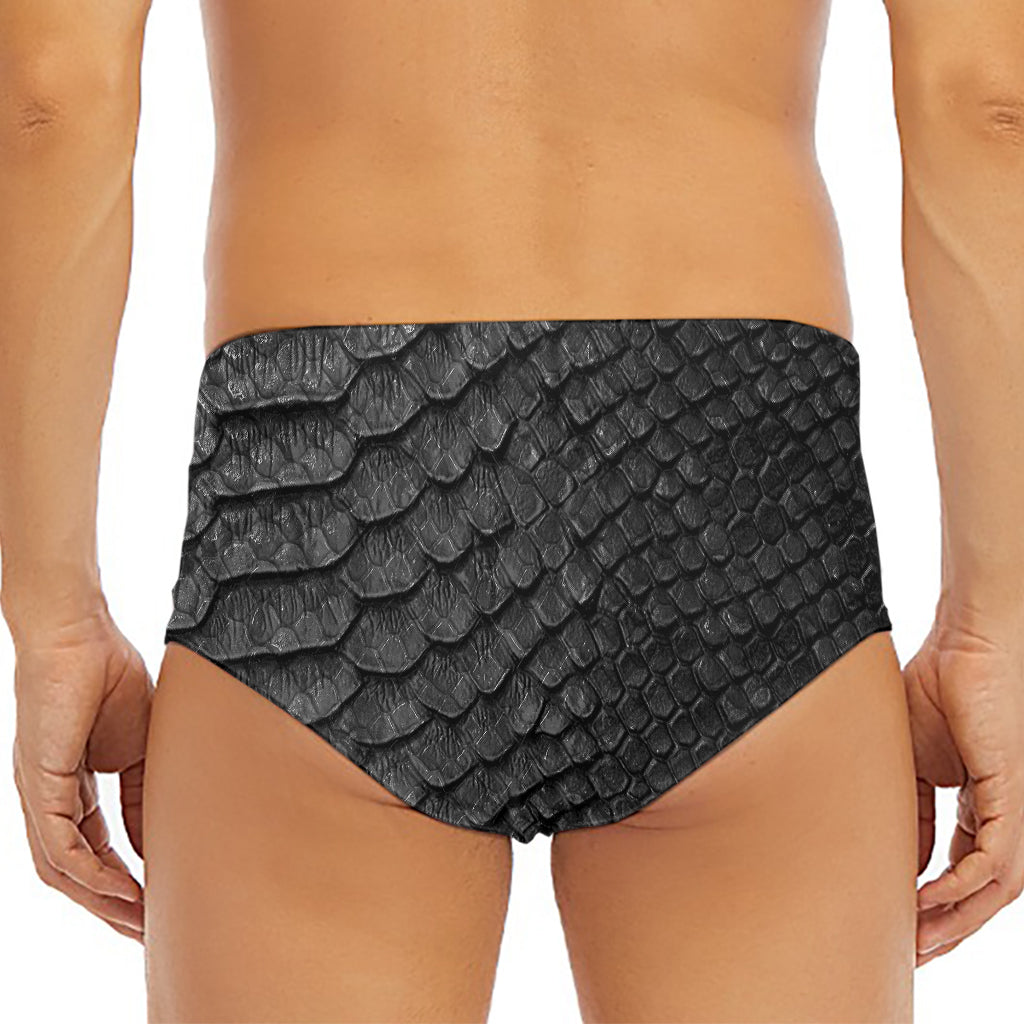 Black Snakeskin Print Men's Triangle Swim Briefs