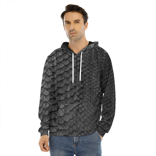 Black Snakeskin Print Men's Velvet Pullover Hoodie