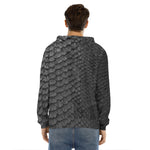 Black Snakeskin Print Men's Velvet Pullover Hoodie