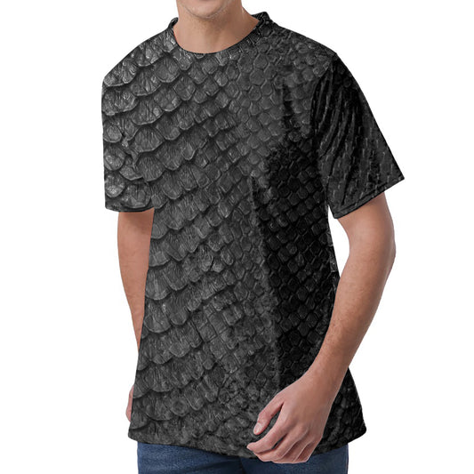 Black Snakeskin Print Men's Velvet T-Shirt