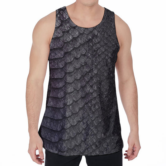 Black Snakeskin Print Men's Velvet Tank Top