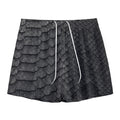 Black Snakeskin Print Mesh Shorts