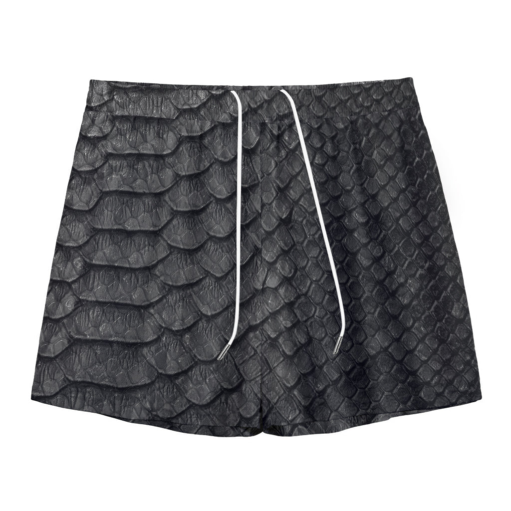 Black Snakeskin Print Mesh Shorts