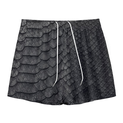 Black Snakeskin Print Mesh Shorts