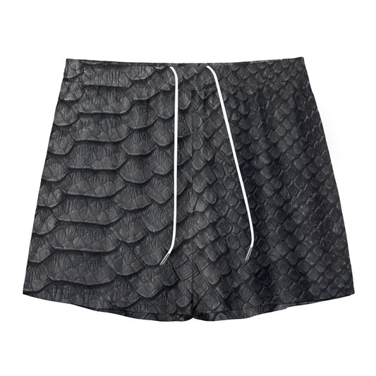 Black Snakeskin Print Mesh Shorts