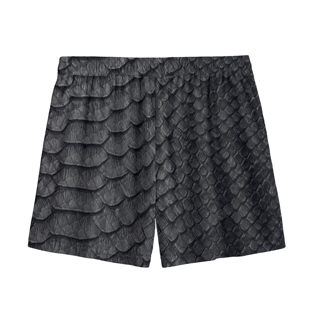 Black Snakeskin Print Mesh Shorts
