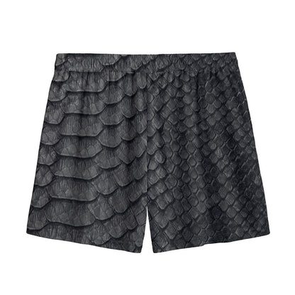 Black Snakeskin Print Mesh Shorts