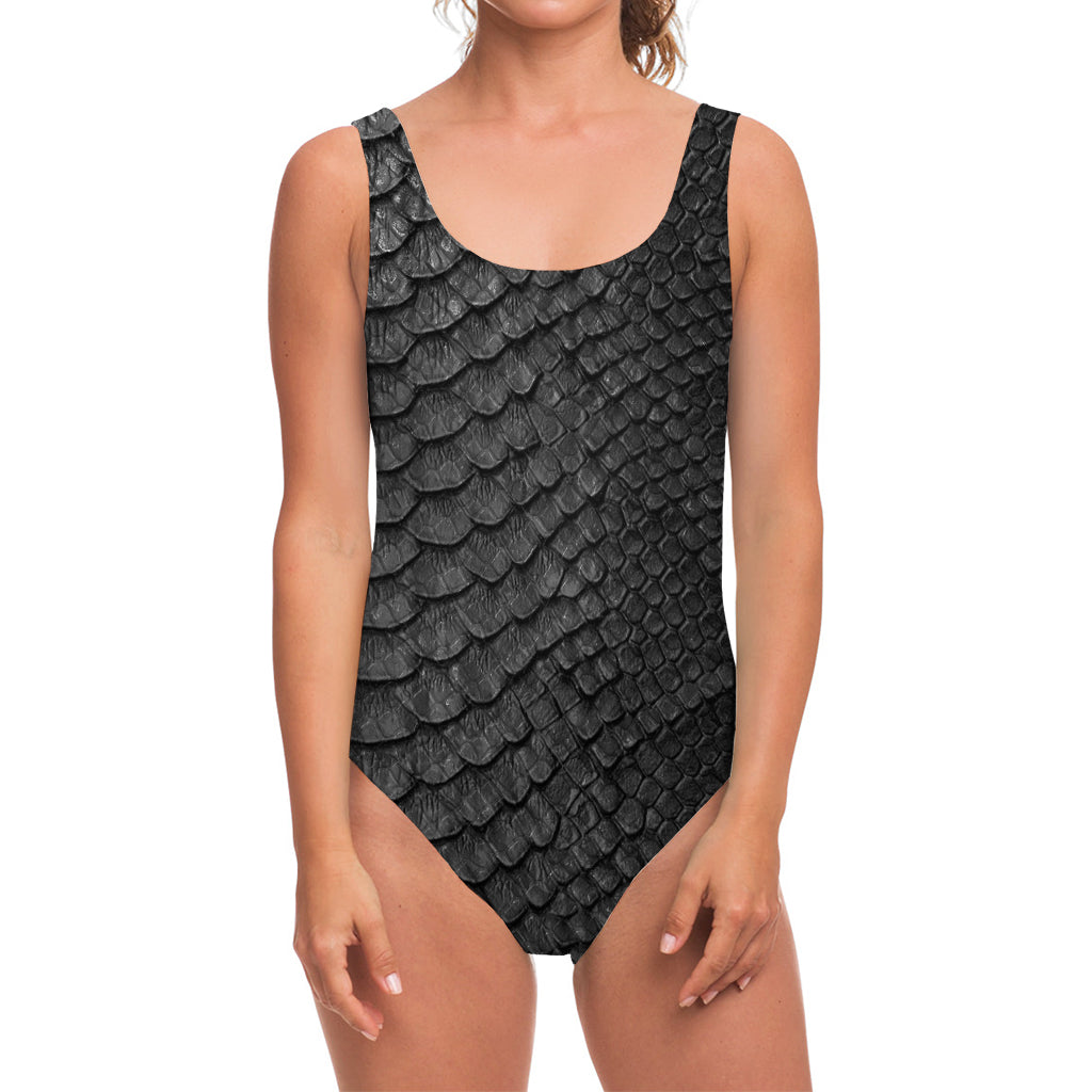 Black Snakeskin Print One Piece Swimsuit