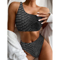 Black Snakeskin Print One Shoulder Bikini Set