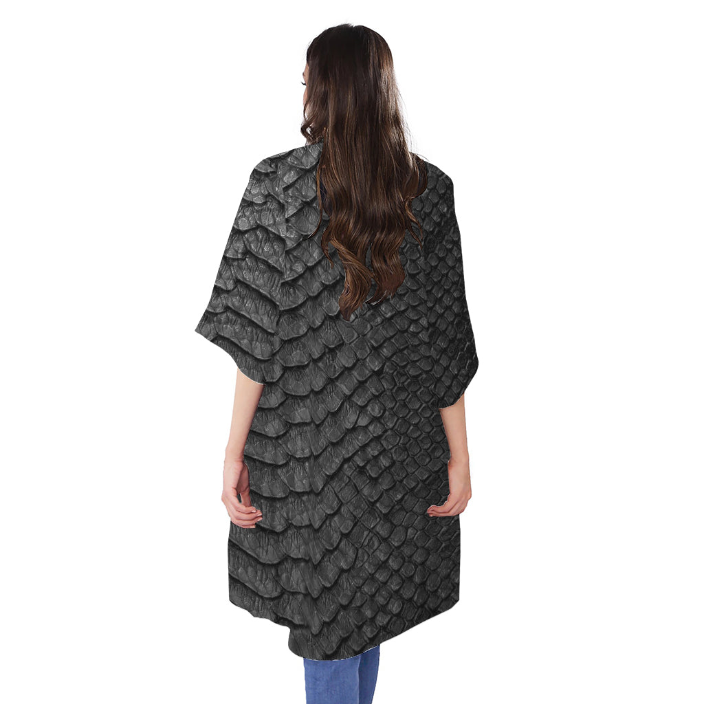 Black Snakeskin Print Open Front Beach Cover Up