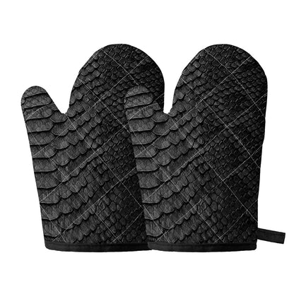 Black Snakeskin Print Oven Mitts