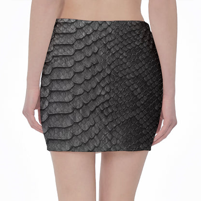 Black Snakeskin Print Pencil Mini Skirt