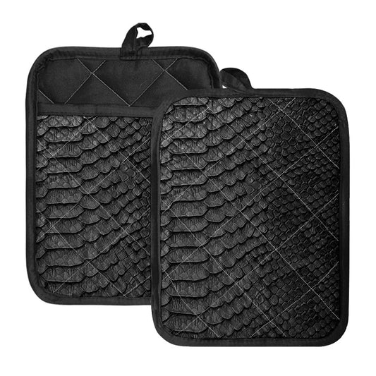 Black Snakeskin Print Pot Holders With Pocket