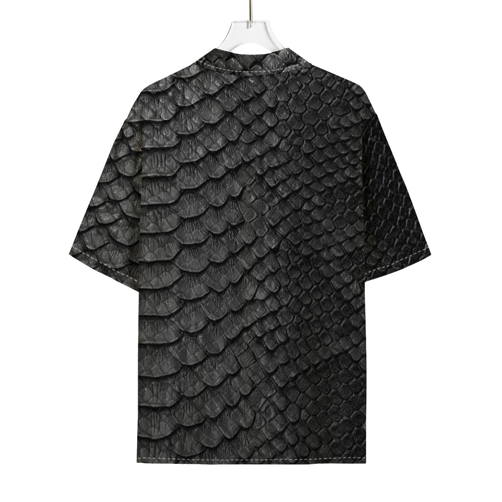 Black Snakeskin Print Rayon Hawaiian Shirt