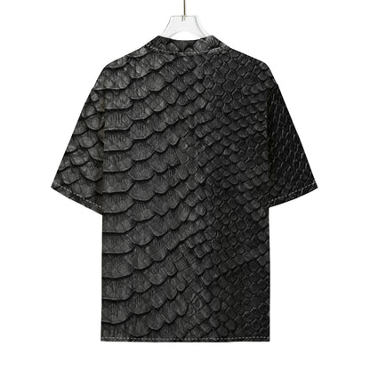 Black Snakeskin Print Rayon Hawaiian Shirt