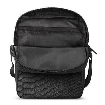 Black Snakeskin Print Rectangular Crossbody Bag