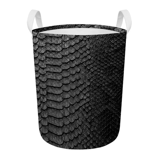 Black Snakeskin Print Round Laundry Basket
