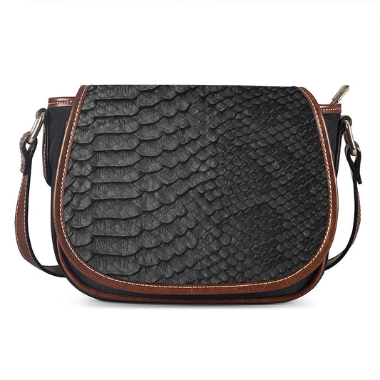 Black Snakeskin Print Saddle Bag