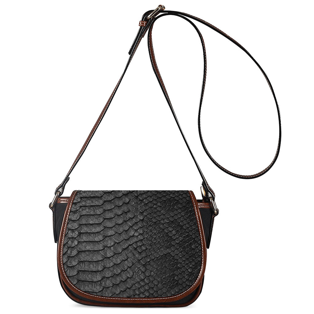 Black Snakeskin Print Saddle Bag