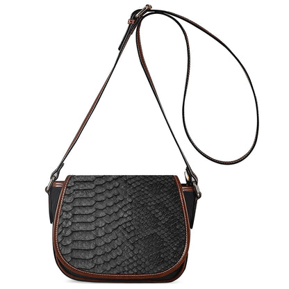 Black Snakeskin Print Saddle Bag