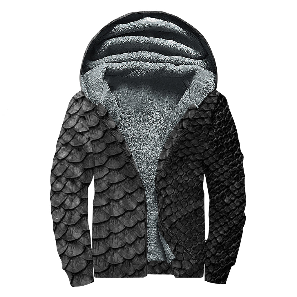 Black Snakeskin Print Sherpa Lined Zip Up Hoodie