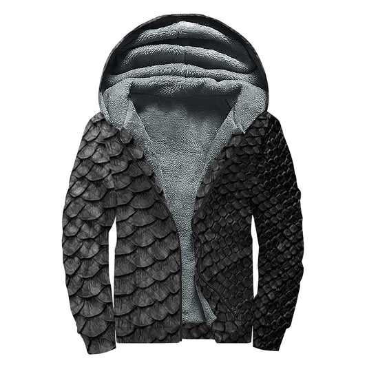 Black Snakeskin Print Sherpa Lined Zip Up Hoodie