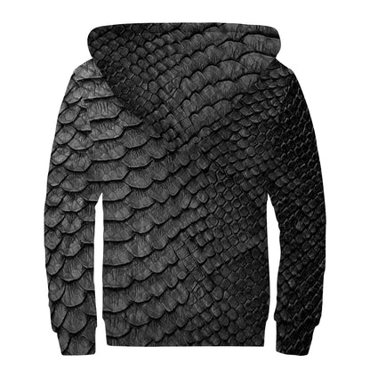 Black Snakeskin Print Sherpa Lined Zip Up Hoodie