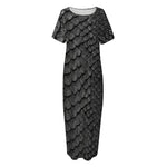 Black Snakeskin Print Short Sleeve Long Nightdress