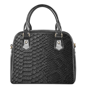 Black Snakeskin Print Shoulder Handbag