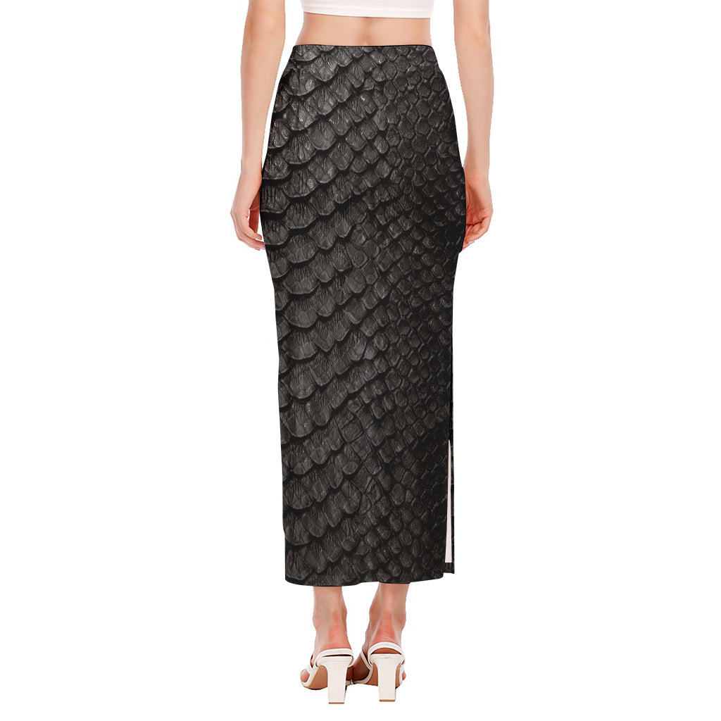 Black Snakeskin Print Side Slit Maxi Skirt