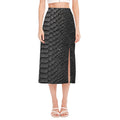 Black Snakeskin Print Side Slit Midi Skirt