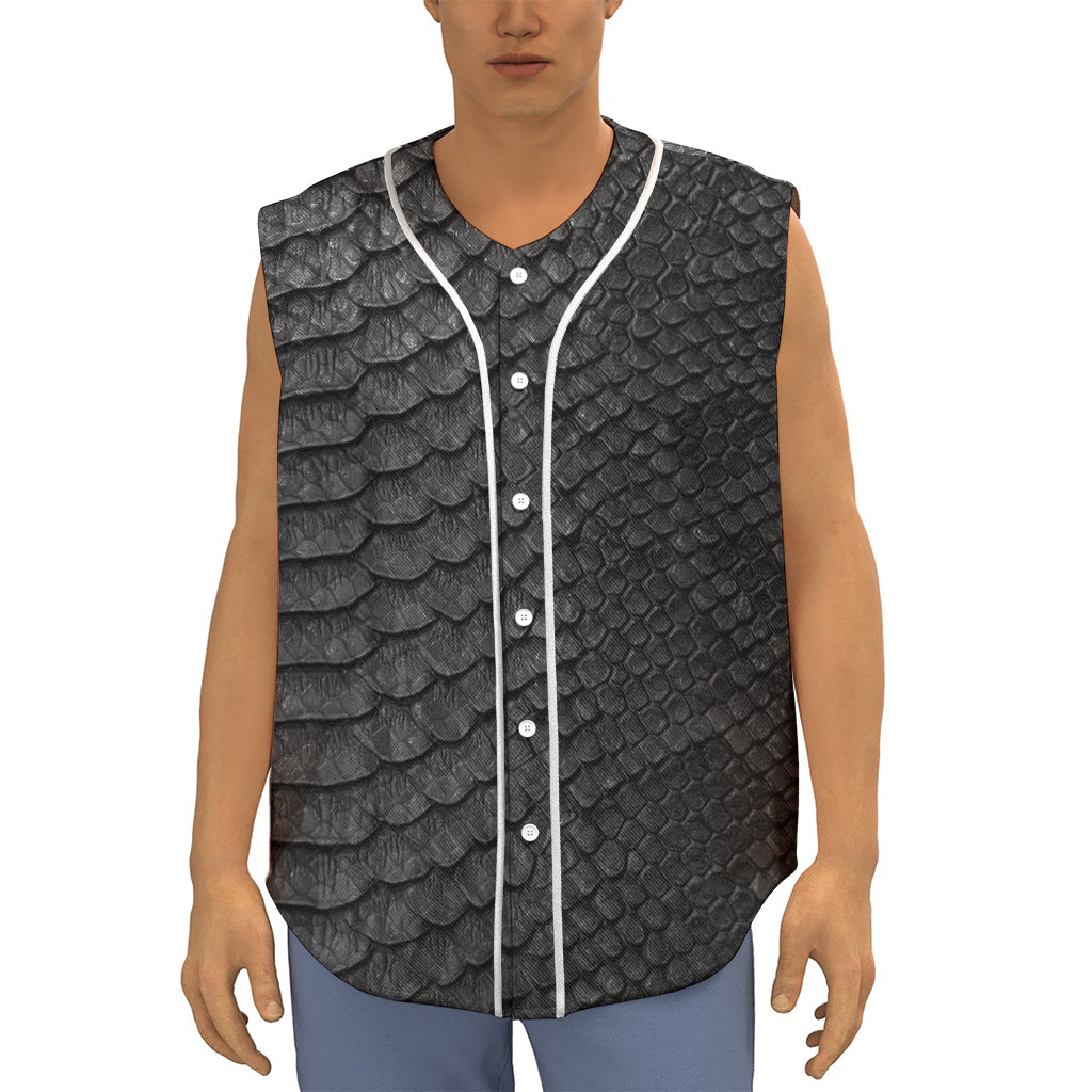 Black Snakeskin Print Sleeveless Baseball Jersey