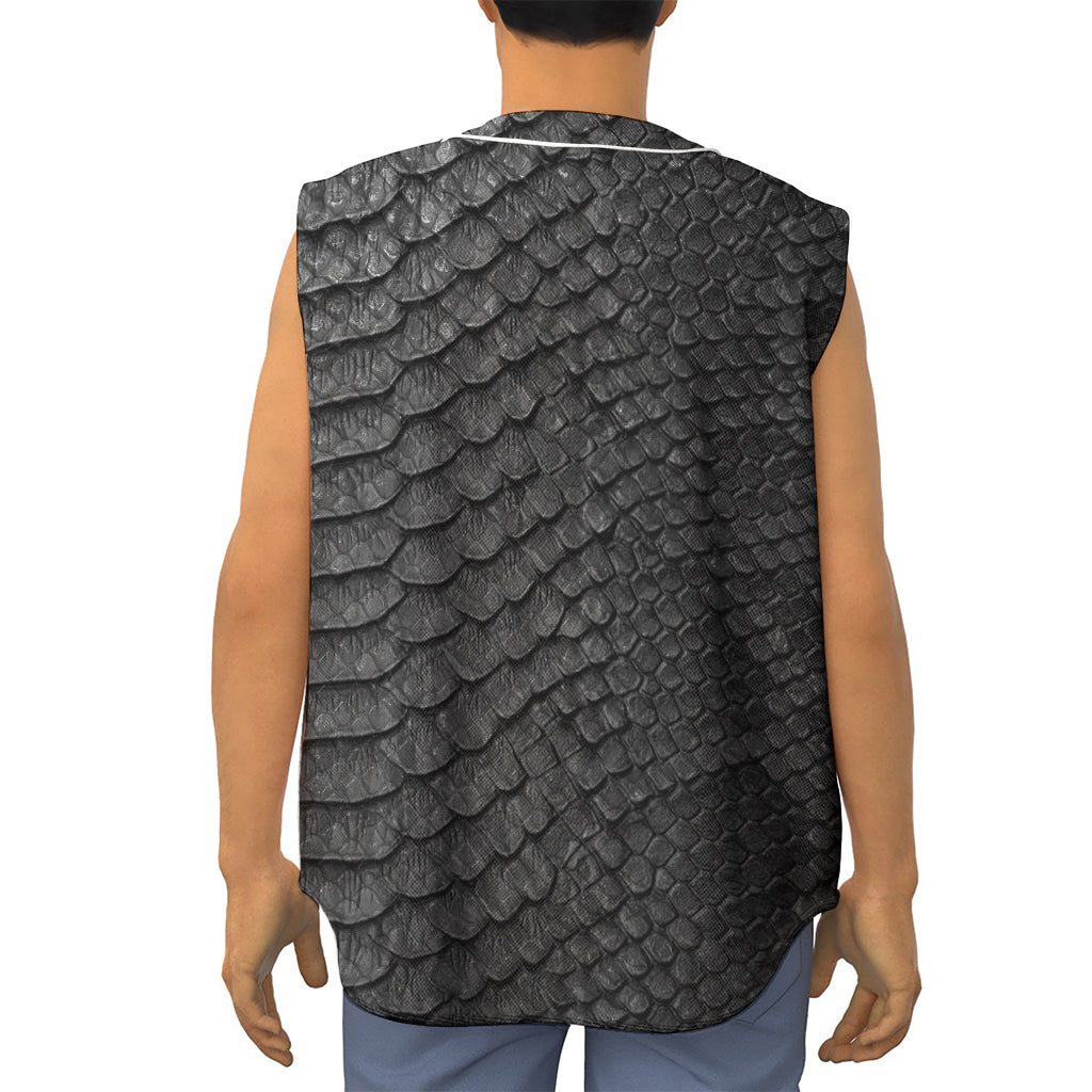 Black Snakeskin Print Sleeveless Baseball Jersey