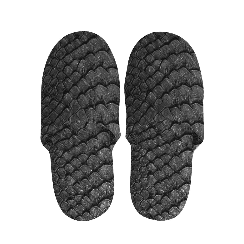 Black Snakeskin Print Slippers
